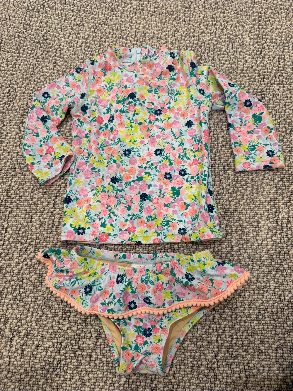 Girls' Floral Long-Sleeve Rash Guard Swim Set - Pink Multicolor